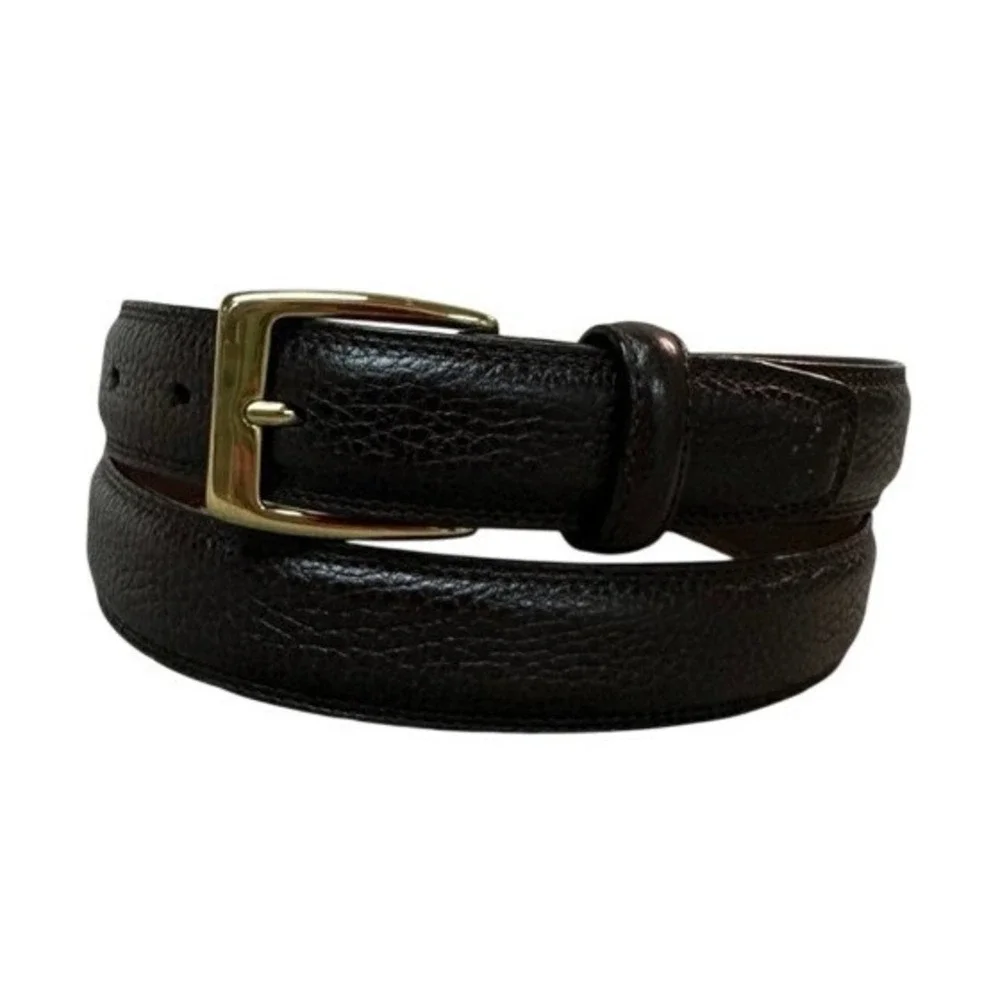 Cole Haan Mens Brown Pebbled Leather Belt Gold Buckle Size 38 A37779 Dress Belt